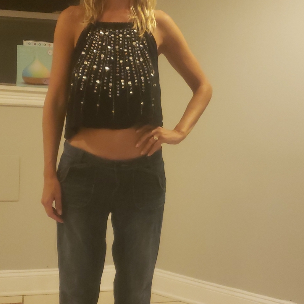 Crop top silver sequined halter